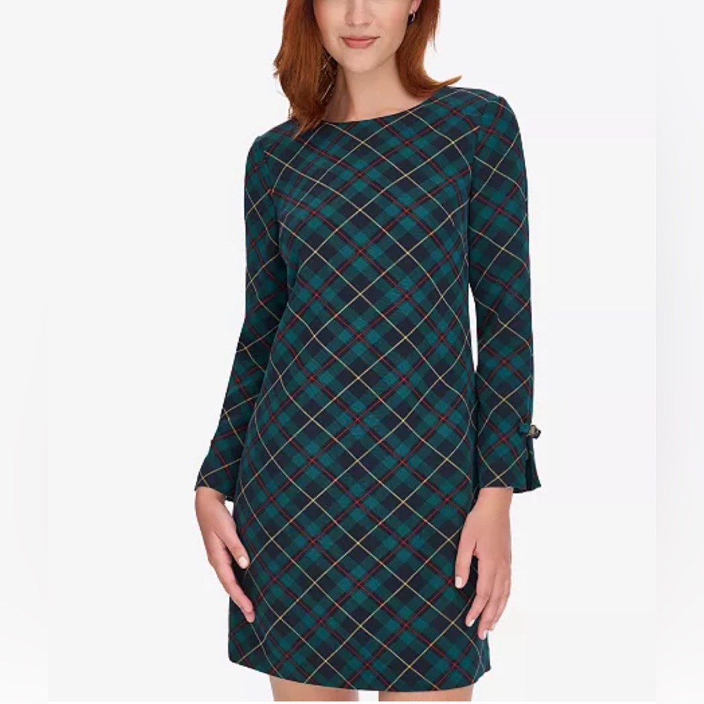 Tommy Hilfiger Women's Plaid Long-Sleeve Bow-Cuff Dress